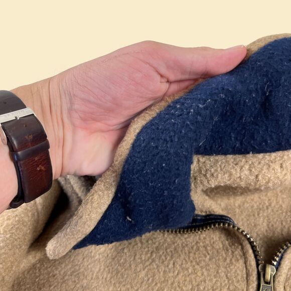 1990s M fleece jacket by Northwest Territory, beige/blue mens quarter zip - Picture 4 of 10